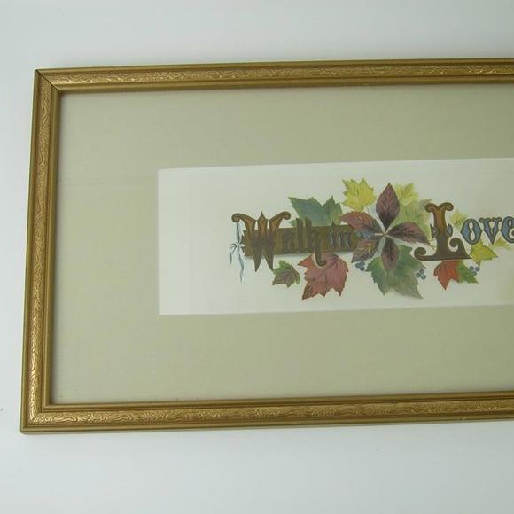 WALK IN LOVE Christian Motto Victorian Art Print Antique Autumn Leaf Gold Framed - Picture 2 of 12